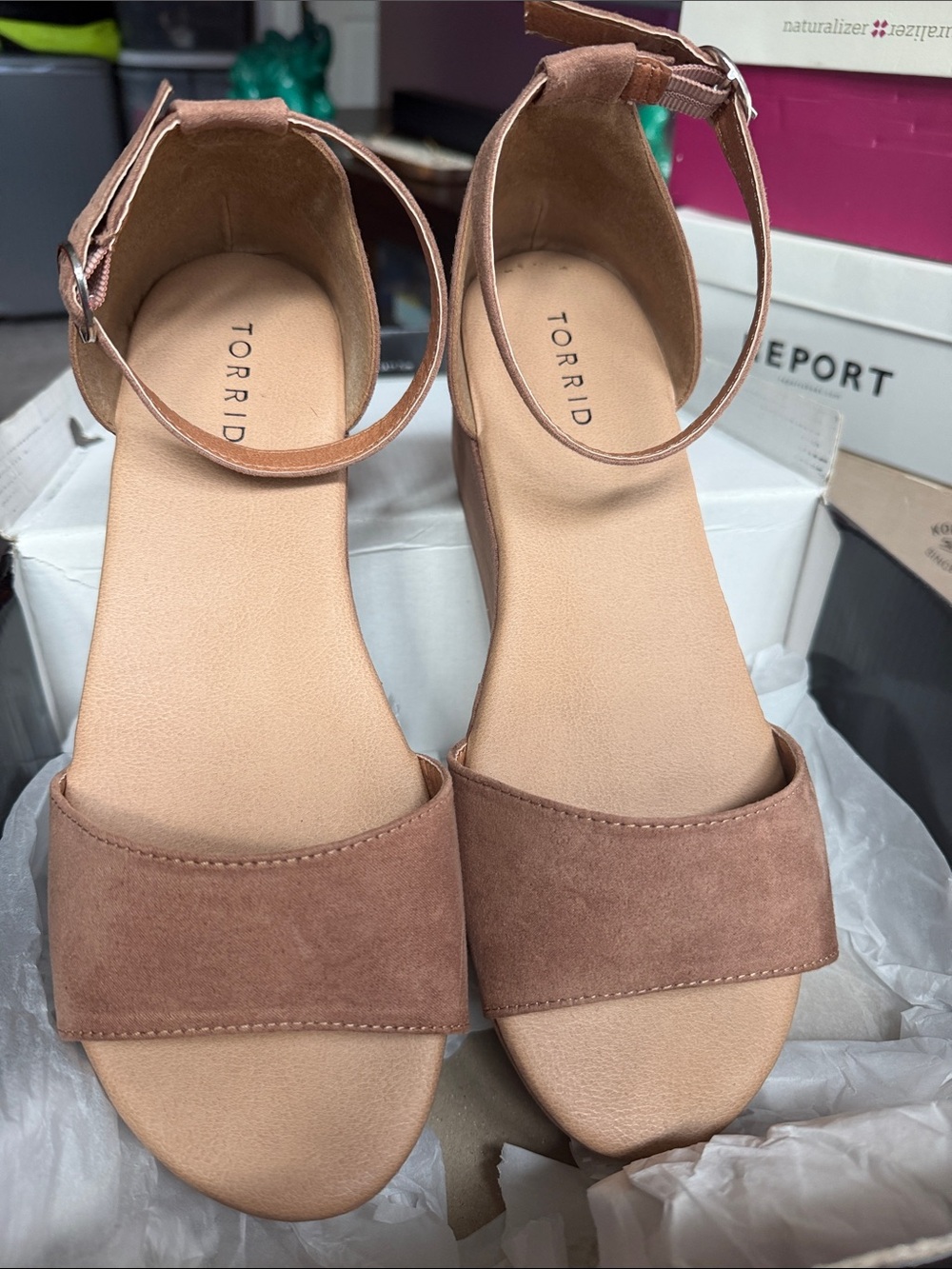 torrid Suede Ankle-Strap Sandals in Dusty Brown